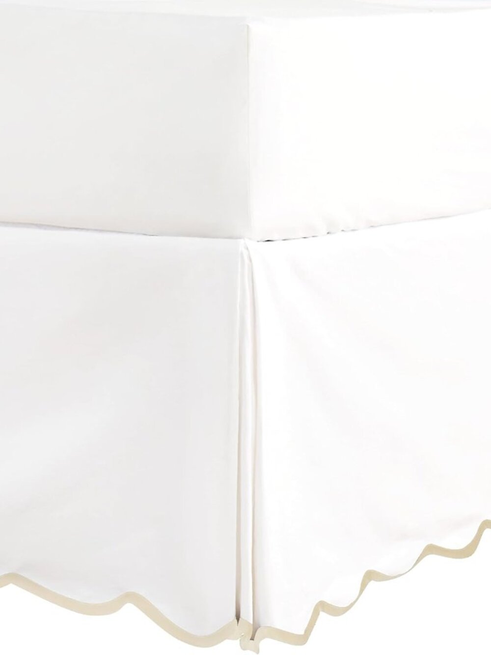 HIG Chic King Bed Skirt 14" Scallop Edge Pleated Dust Ruffle White/Camel